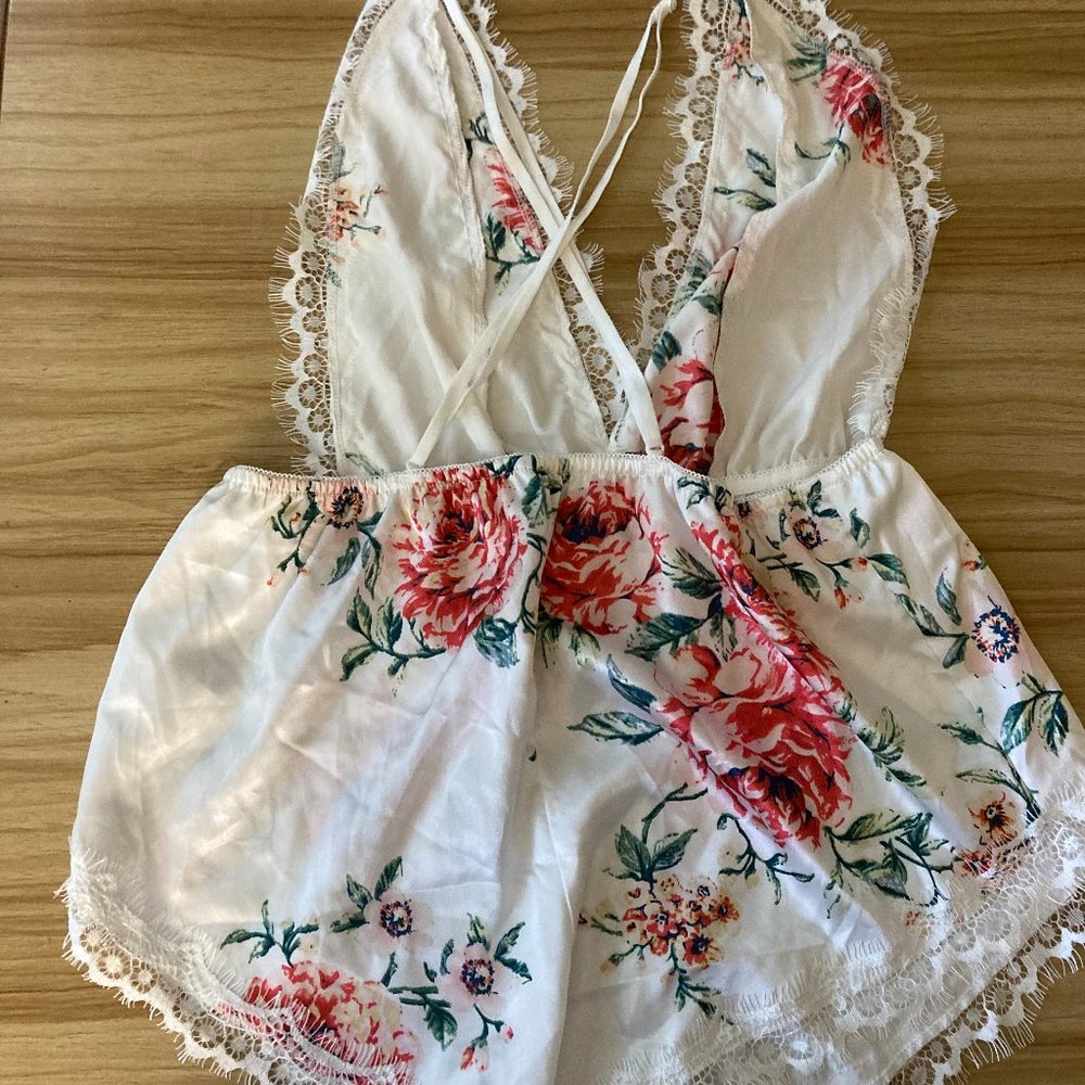 Floral silky lacey pajamas